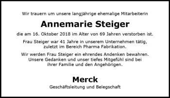 Traueranzeige von Annemarie Steiger von vrm-trauer