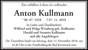 Traueranzeige von Anton Kulimann von vrm-trauer