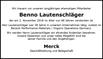 Traueranzeige von Benno Lautenschläger von vrm-trauer