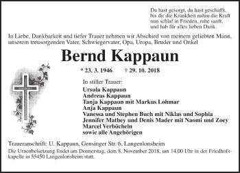 Traueranzeige von Bernd Kappaun von vrm-trauer