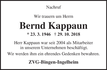 Traueranzeige von Bernd Kappaun von vrm-trauer