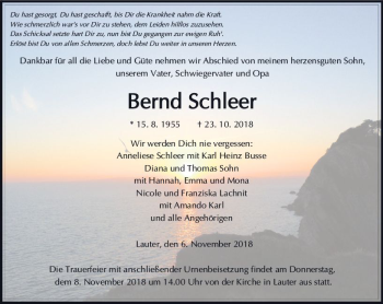 Traueranzeige von Bernd Schleer von  Gießener Anzeiger