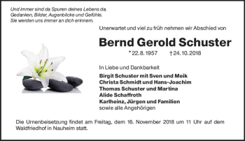 Traueranzeige von Bernd Gerold Schuster von vrm-trauer
