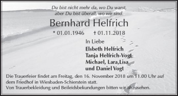 Traueranzeige von Bernhard Helfrich von vrm-trauer