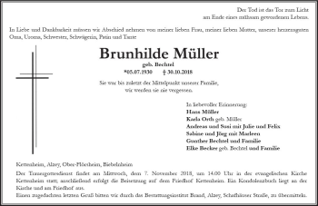Traueranzeige von Brunhilde Müller von vrm-trauer