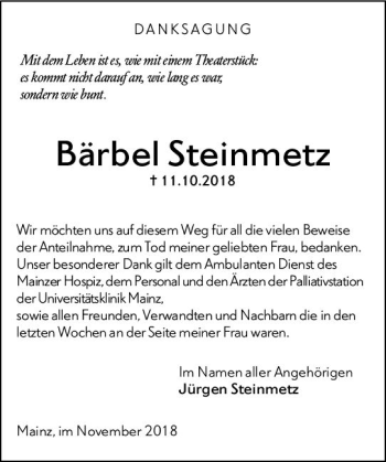 Traueranzeige von Bärbel Steinmetz von vrm-trauer