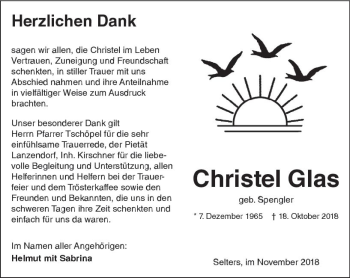 Traueranzeige von Christel Glas von  Kreisanzeiger