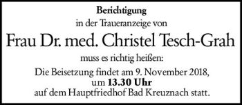 Traueranzeige von Christel Tesch-Grah von vrm-trauer