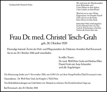 Traueranzeige von Christel Tesch-Grah von vrm-trauer