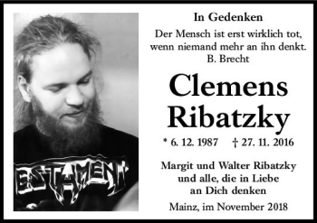 Traueranzeige von Clemens Ribatzky von vrm-trauer