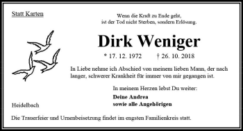 Traueranzeige von Dirk Weniger von VRM Trauer