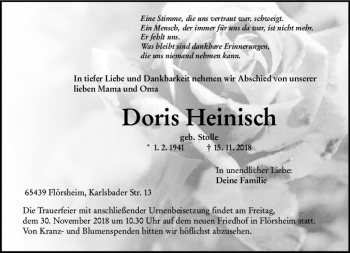 Traueranzeige von Doris Heinisch von vrm-trauer
