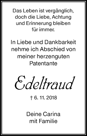 Traueranzeige von Edeltraud  von  Kreisanzeiger