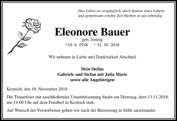 Traueranzeige von Eleonore Bauer von VRM Trauer