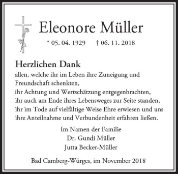 Traueranzeige von Eleonore Müller von  Camberger Anzeiger