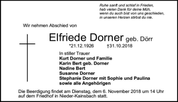 Traueranzeige von Elfriede Dorner von vrm-trauer