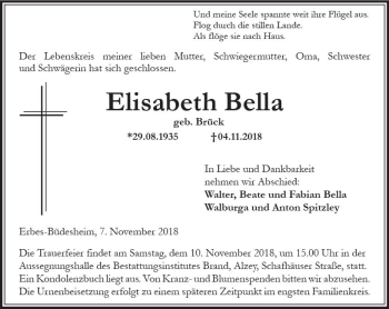 Traueranzeige von Elisabeth Bella von vrm-trauer