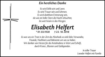 Traueranzeige von Elisabeth Helfert von vrm-trauer