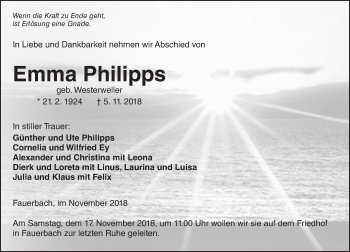 Traueranzeige von Emma Philipps von  Kreisanzeiger