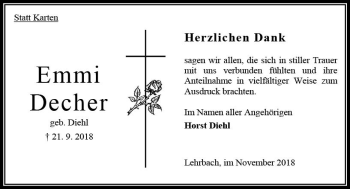 Traueranzeige von Emmi Decher von VRM Trauer