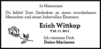 Traueranzeige von Erich Wittkop von vrm-trauer