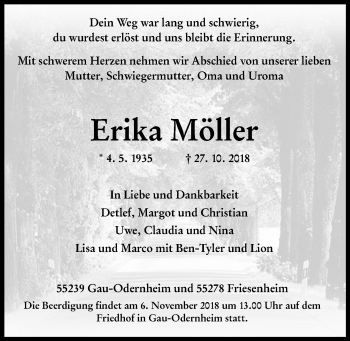 Traueranzeige von Erika Möller von vrm-trauer