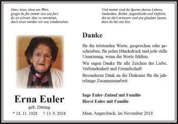 Traueranzeige von Erna Euler von VRM Trauer