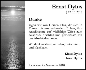 Traueranzeige von Ernst Dylus von vrm-trauer