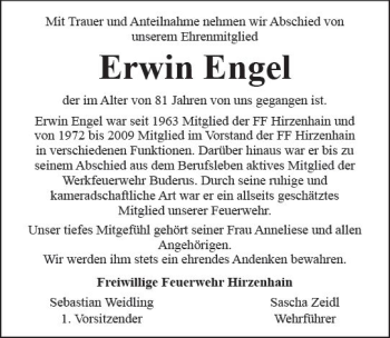 Traueranzeige von Erwin Engel von  Kreisanzeiger