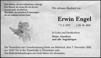 Traueranzeige von Erwin Engel von  Kreisanzeiger