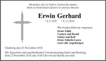 Traueranzeige von Erwin Gerhard von  Kreisanzeiger