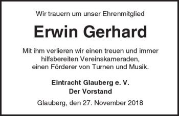 Traueranzeige von Erwin Gerhard von  Kreisanzeiger