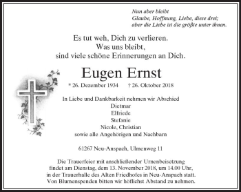 Traueranzeige von Eugen Ernst von  Usinger Anzeiger