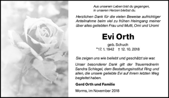 Traueranzeige von Evi Orth von vrm-trauer