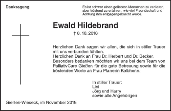 Traueranzeige von Ewald Hildebrand von  Gießener Anzeiger