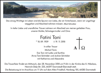 Traueranzeige von Fotini Toni von vrm-trauer