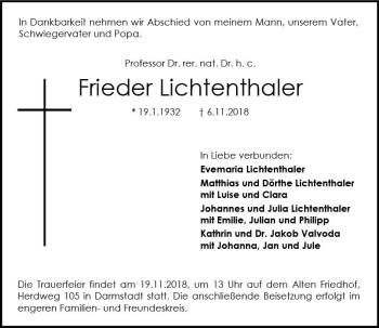 Traueranzeige von Frieder Lichtenthaler von vrm-trauer