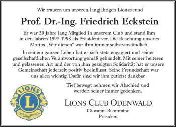 Traueranzeige von Friedrich Eckstein von vrm-trauer