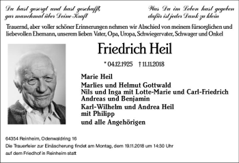 Traueranzeige von Friedrich Heil von vrm-trauer