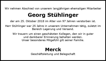 Traueranzeige von Georg Stühlinger von vrm-trauer