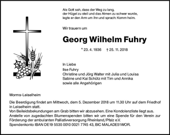 Traueranzeige von Georg Wilhelm Fuhry von vrm-trauer