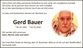 Traueranzeige von Gerd Bauer von vrm-trauer