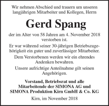 Traueranzeige von Gerd Spang von vrm-trauer