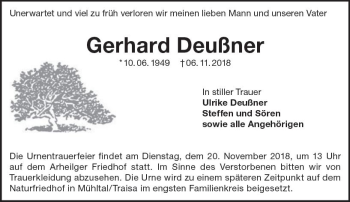 Traueranzeige von Gerhard Deußner von vrm-trauer