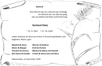 Traueranzeige von Gerhard Dietz von VRM Trauer