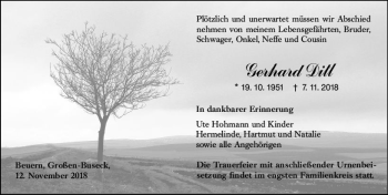Traueranzeige von Gerhard Ditl von  Gießener Anzeiger