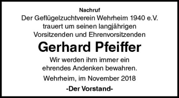 Traueranzeige von Gerhard Pfeiffer von  Usinger Anzeiger