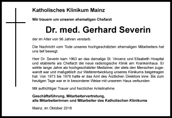 Traueranzeige von Gerhard Severin von vrm-trauer