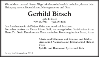 Traueranzeige von Gerhild Bitsch von vrm-trauer
