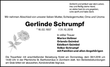 Traueranzeige von Gerlinde Schrumpf von vrm-trauer